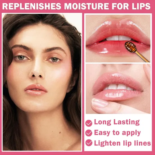Vista 5 de CAHIUYOA Bálsamo labial de abeja, 3 unidades, bálsamo labial de miel, fresa, miel, cereza, máscara para dormir, bálsamo labial hidratante de abeja