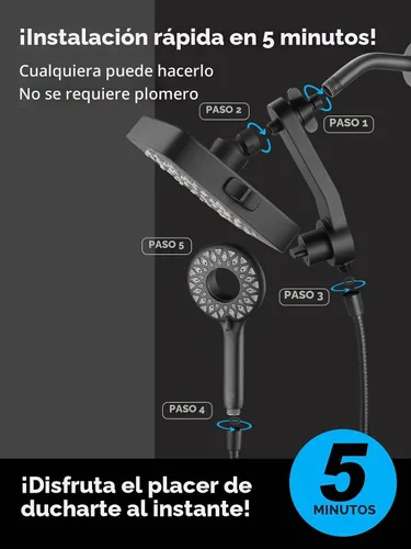 Vista 8 de Cobbe® - Cabezal de ducha doble con imán de mano, color negro mate