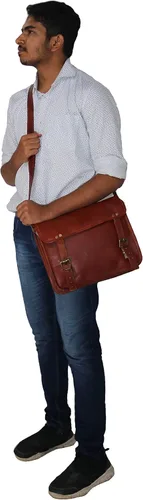 Vista 5 de 13 bolso de mensajero de cuero portátil caso oficina maletín regalo para los hombres ordenador angustiado bolso de hombro