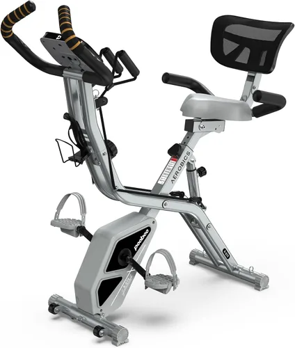 Vista 11 de pooboo - Bicicleta de ejercicio plegable, bicicleta estática vertical plegable, bicicleta magnética para interiores X-Bike con resistencia ajustable