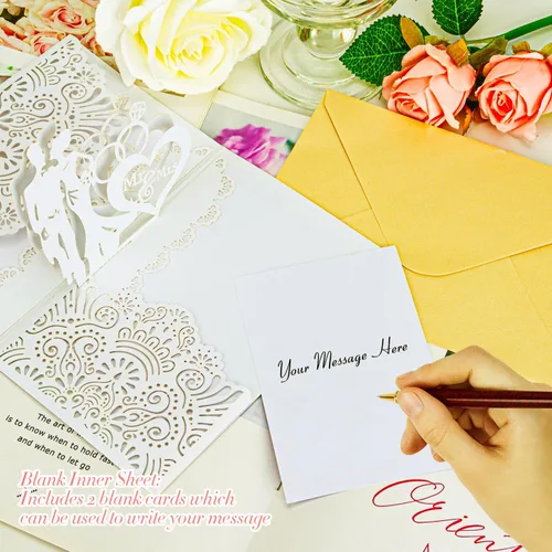 Vista 5 de Tarjetas desplegables de boda, 10 piezas, multicolor, hojas interiores en blanco, perfectas para bodas, compromisos, duchas
