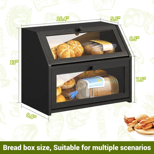Vista 7 de Caja de pan de granja BMOSU para mostrador de cocina Caja de pan de doble capa de bambú y madera de gran capacidad contenedor de almacenamiento