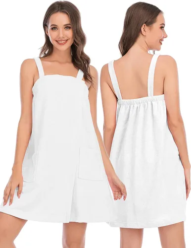 Vista 119 de Veseacky Toalla de baño para mujer con bolsillo, bata de spa ajustable y diadema facial