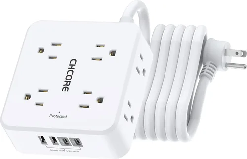 Vista 10 de Protector de Sobretensiones Tira de Alimentación - CHCORE Cable de Extensión Trenzado de 5 Pies con 8 Tomas con 4 Puertos USB (2 USB C) Estación