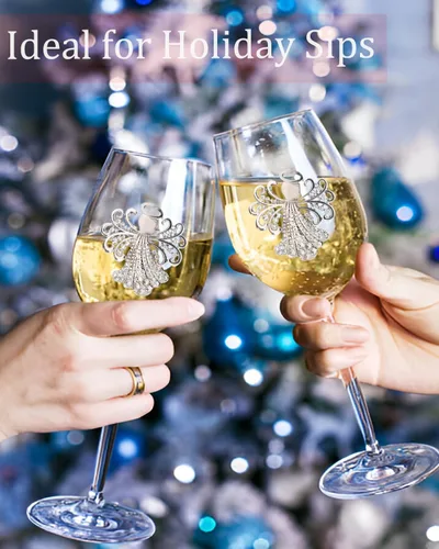Vista 4 de Bdor Juego de 2 copas de vino de Navidad con tallo de 19 onzas, cristalería navideña, copas de ángel con joyas, copas de cóctel de Navidad