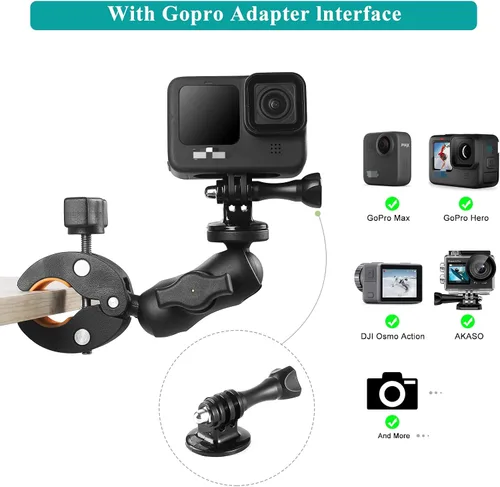 Vista 5 de Abrazadera para silla con doble abrazadera para cámara with 360° Magic Arm Double Ball Head Adapter for Umbrella, Wheelchair, Pole, Strollers