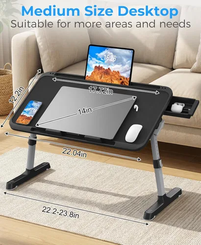 Vista 7 de HETTHI Bandeja de escritorio para cama de laptop, soporte ajustable y resistente para computadora portátil con materiales de primera calidad
