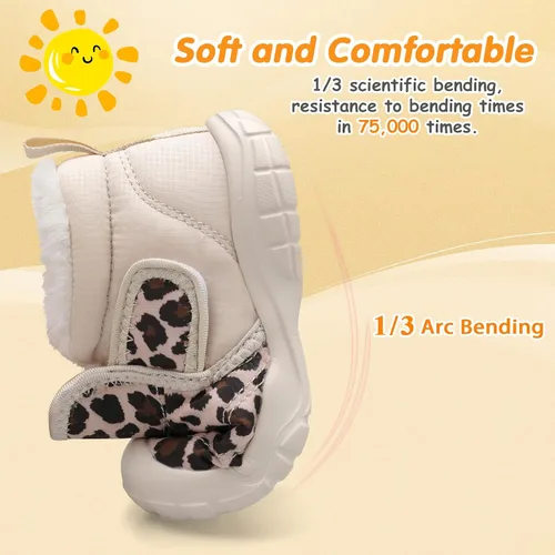 Vista 5 de QFH Zapatos cálidos de invierno para bebés, niños y niñas, botas de nieve antideslizantes para niños pequeños, botas de piel sintética resistentes