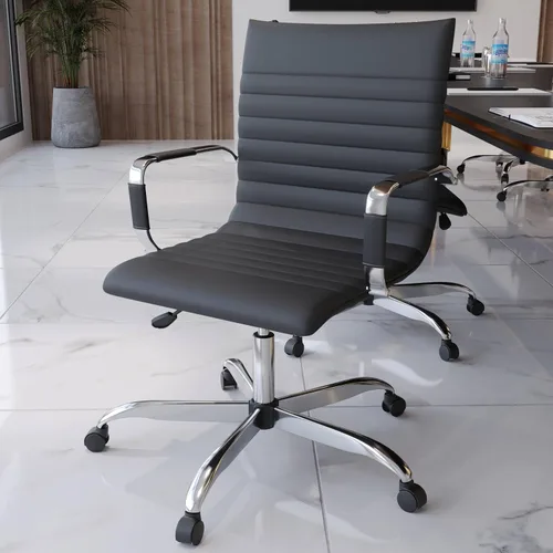 Vista 2 de LeisureMod Silla de oficina ejecutiva ergonómica con soporte lumbar, silla de escritorio giratoria de cuero ajustable, silla de computadora