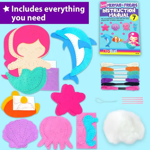 Vista 2 de KRAFUN Kit de costura de animales marinos de sirena para principiantes, kit de arte y manualidades, incluye 5 muñecas de felpa suave, instrucciones