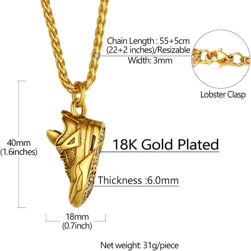 Vista 5 de Richsteel Necklaces for Men Women FootballBasketballBoxing GlovesShoes Pendant Stainless Steel Hip Hop Sports Fan Jewelry