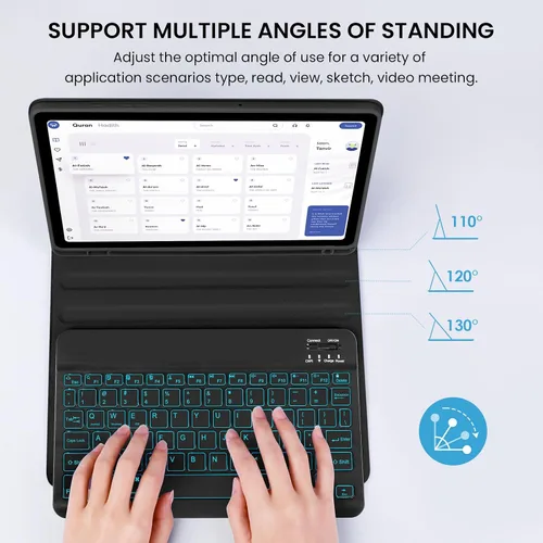 Vista 3 de Funda con teclado retroiluminado de 7 colores con mouse para Samsung Galaxy Tab de 11 pulgadas A11 Plus y A9 Plus, funda de teclado intercambiable