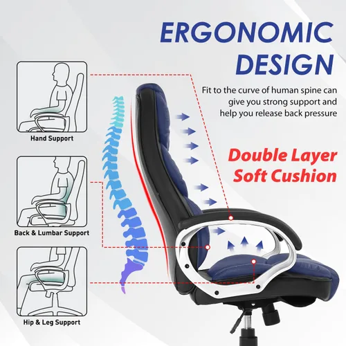 Vista 5 de Furniture of America Darcy - Silla de oficina ergonómica de respaldo alto, soporte lumbar, silla de escritorio ejecutiva de piel sintética, sillas