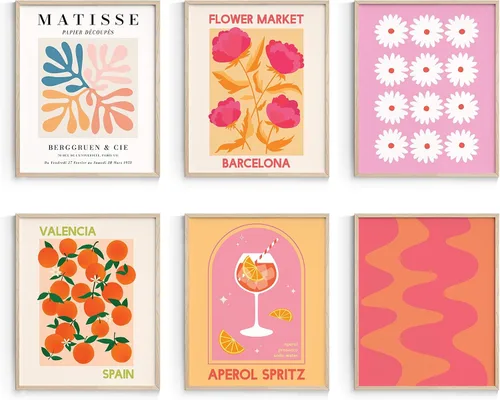 Vista 10 de Habseligkeit Láminas de Arte de Pared Danés Pastel Rosa, Pósteres de Arte de Pared Boho Matisse para Exposición, Pósteres de Mercado de Flores