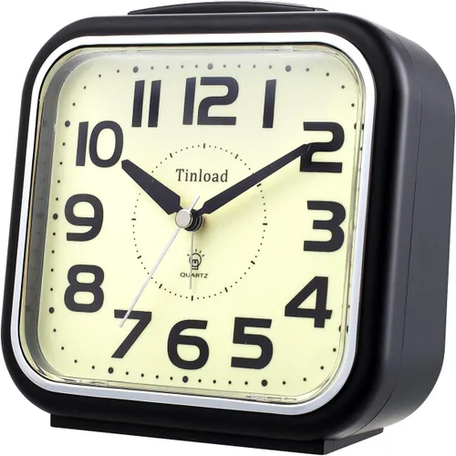Vista 5 de Tinload Reloj despertador analógico grande de 5.5 pulgadas, silencioso, sin tictac, esfera que brilla en la oscuridad, despertador suave, sonidos