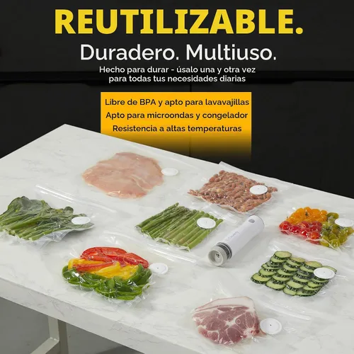 Vista 7 de Máquina selladora al vacío de alimentos con pantalla digital y tanque visible, sellador al vacío compacto de mano de flujo de aire de 8 litros
