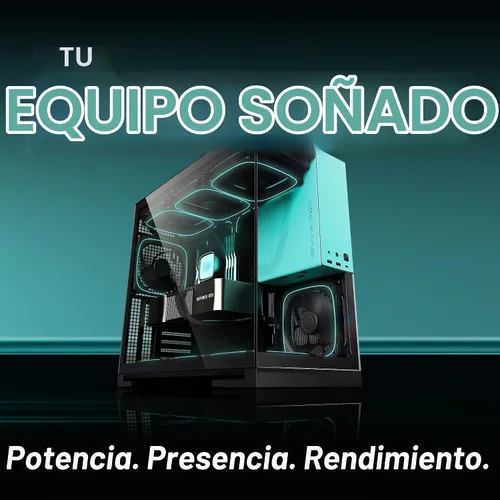 Vista 2 de Geometric Future M5 de vidrio templado semitorre, chasis de juego E-ATX/ATX, acero de 1.2mm, Tipo C, paneles sin herramientas, soporte para radiador