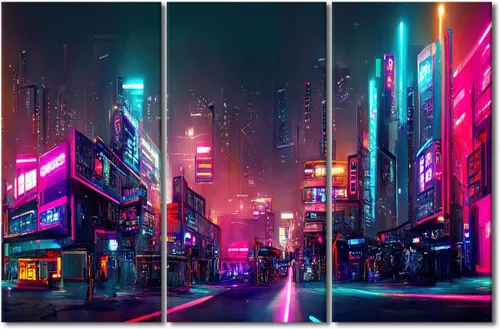 Vista 61 de Lienzo decorativo para pared de sala de estar, lienzo Cyberpunk, decoración de pared de 3 paneles, decoración de pared para el hogar, dormitorio