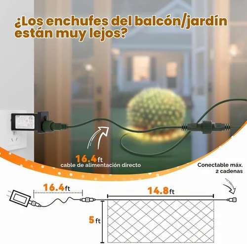 Vista 6 de Luces de red de Navidad para exteriores, 14.8 pies x 5 pies, 300 luces LED de red blanca cálida, 8 modos conectables, cadena de hadas, malla Blanco