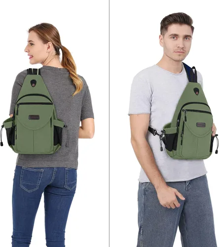 Vista 6 de MOSISO Crossbody Sling Bag for Women, Shoulder Backpack, Hiking Daypack Bag Verde militar
