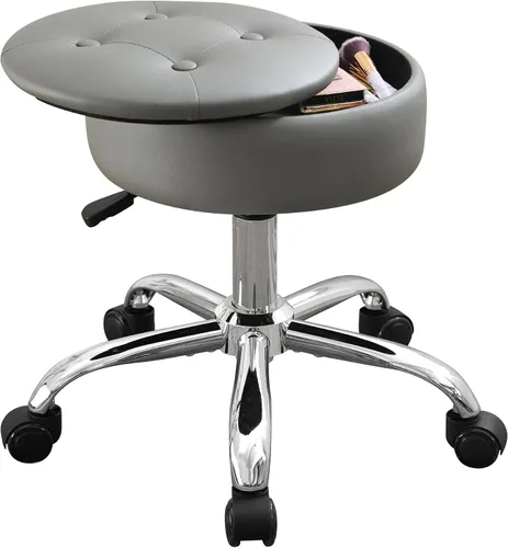 Vista 11 de Taburete Otomano Giratorio Silla para Sala de Maquillaje Taburete para Silla de Tocador Altura Ajustable Cuero Sintético Negro