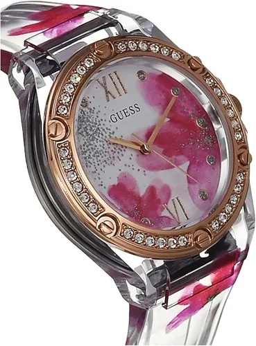 Vista 4 de GUESS Reloj de cuarzo de policarbonato para mujer modelo GW0239L1 RosaPúrpuraBlancoDorado Uno Reloj de cuarzo