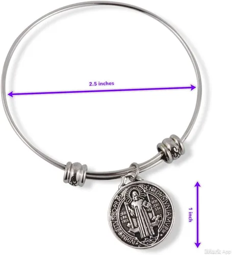 Vista 3 de Pulsera San Benito Medallas de San Benito son grandes regalos católicos o regalos de confirmación y Medalla de San Benito un brazalete de acero
