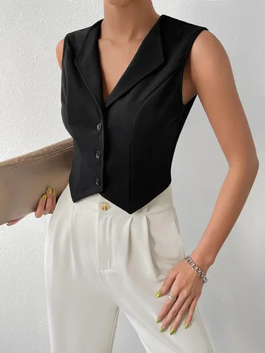 Vista 5 de Floerns Chaleco corto sin mangas con cuello en V para mujer