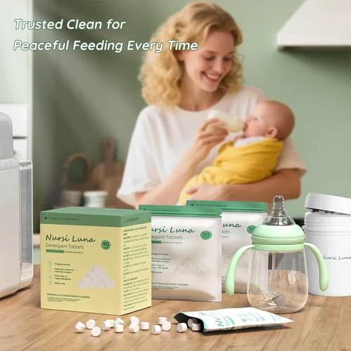 Vista 6 de Nursi Luna Tabletas de Detergente para Lavavajillas de Biberones de Todas las Marcas, 90 Unidades Fórmula Suave Tabletas de Detergente