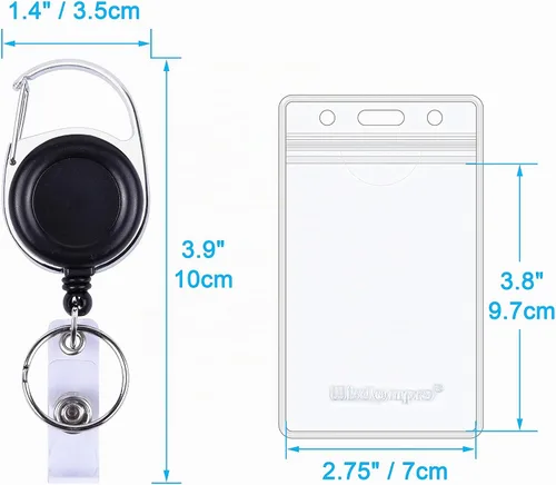 Vista 2 de Wisdompro Soporte para tarjetas de identificación con carrete retráctil, paquete de 2 portatarjetas de identificación transparente vertical de doble