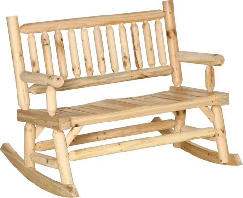 Vista 10 de Outsunny Mecedora de madera para 2 personas con diseño de tronco, sofá de dos plazas resistente con asientos curvos anchos para patio, patio