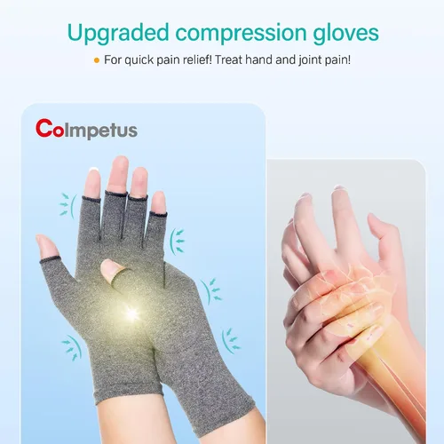 Vista 2 de Guantes de compresión para artritis, 2 pares de muñequeras con soporte para manos sin dedos para hombres y mujeres, guantes para aliviar el dolor