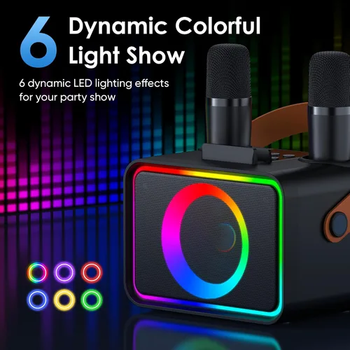 Vista 4 de Máquina de karaoke para niños y adultos, altavoz Bluetooth, 2 micrófonos Negro
