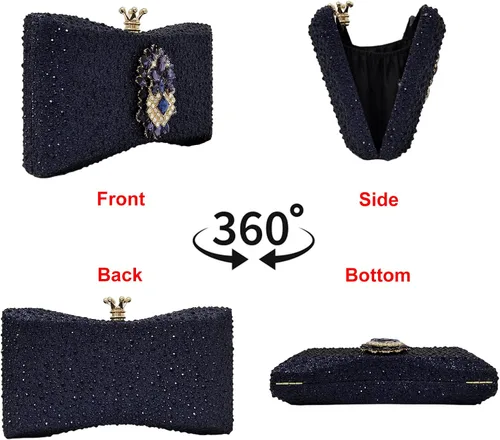 Vista 2 de HUANG ZHUANG Bolso de noche con diamantes de imitación y purpurina para mujer, bolso de noche para fiesta, boda, lindo bolso