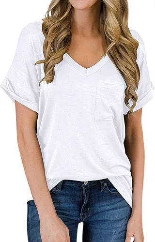 Vista 4 de Aranmei Paquete de 3 camisas básicas de manga corta con cuello en V para mujer
