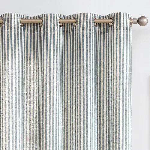 Vista 25 de Cortinas de cocina estilo granja a rayas Vangao de 24 pulgadas de largo, cortinas de lino para café, cortinas de nivel con rayas, cortinas Boxter