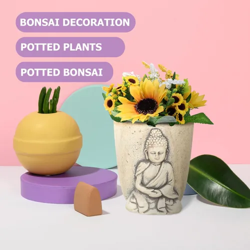 Vista 9 de Cabilock Decoración para el hogar Jardinera de Buda Maceta de Buda Hidropónico Plantas Jarrón Plantas de Cemento Cara