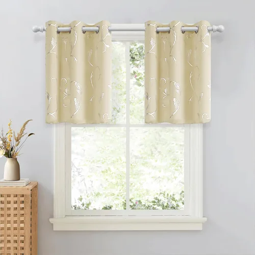 Vista 98 de BUHUA Juego de 2 paneles de cortinas opacas con estampado de vid plateada, cortinas con aislamiento térmico para oscurecer la habitación