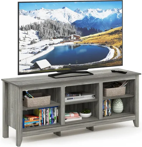 Vista 29 de Furinno Soporte clásico de TV de 70 pulgadas con chimenea, americano