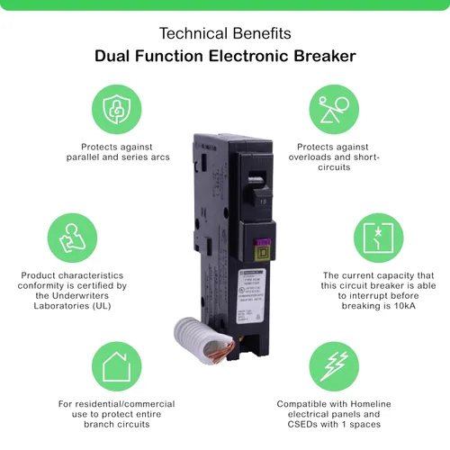 Vista 4 de Square D by Schneider Electric Square D - HOM115DFC Homeline - Disyuntor de doble función de 15 amperios, formato de 1 pulgada