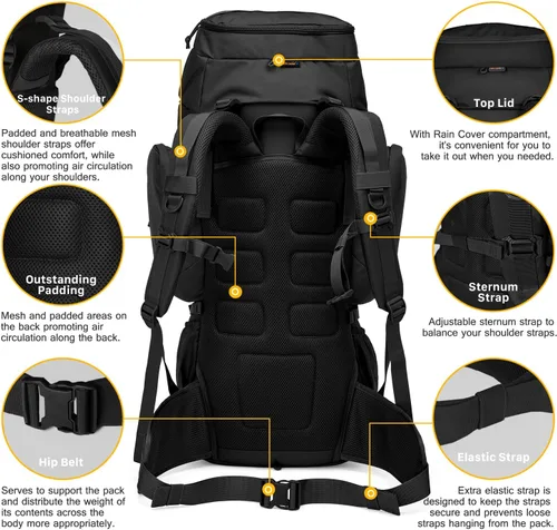 Vista 5 de Mardingtop Mochila de senderismo de 60L + bolsa de hidratación de 2.5 litros