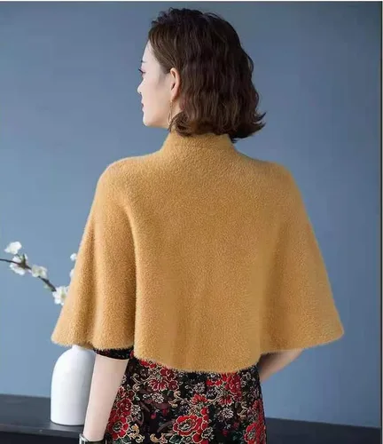 Vista 3 de Baoqiya Capas Capelet de mezcla de lana con capucha, poncho cálido, estola de novia, chal para mujer