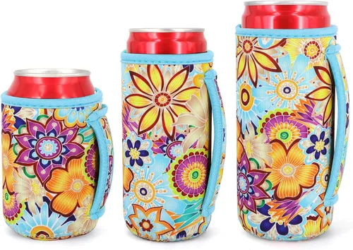 Vista 15 de 3 Pack de fundas aisladas reutilizables de neopreno con asa para soda, bebida energética, refresco, cerveza, seltzer duro, fundas para latas de 12
