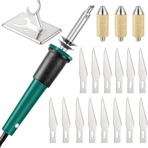 Vista 12 de Honoson - Herramienta de corte con cuchillo caliente eléctrico de 19 piezas, cortador de plantillas con cuchillo caliente multiusos con soporte