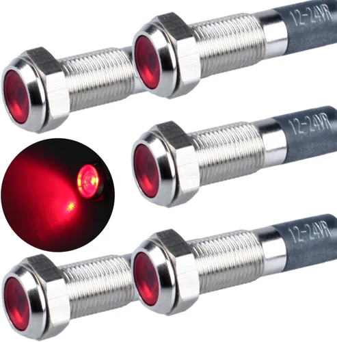 Vista 20 de 5 piezas de luz indicadora LED de 12V-24V de 6mm con orificio de montaje de 1/4" de 20mA, lámpara de señal de metal impermeable IP67 con ahorro
