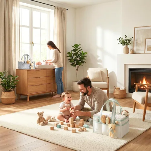 Vista 7 de Organizador de Pañales PeraBella XL con Asa, Bolsa de Regalo para Baby Shower, Artículos Imprescindibles para Registro de Búsqueda, Organizador