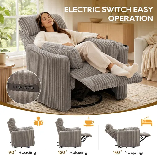 Vista 4 de IPKIG Power Swivel Recliner Nursery Rocking Glider Chairs, Corduroy, Grey