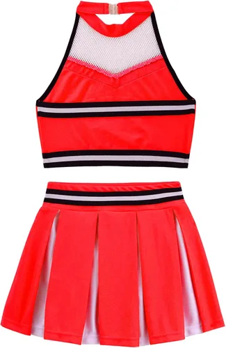 Vista 4 de Nikiikoo - Disfraz de líder de animación para niños y niñas, conjunto de minifalda plisada para colegialas, uniforme de danza