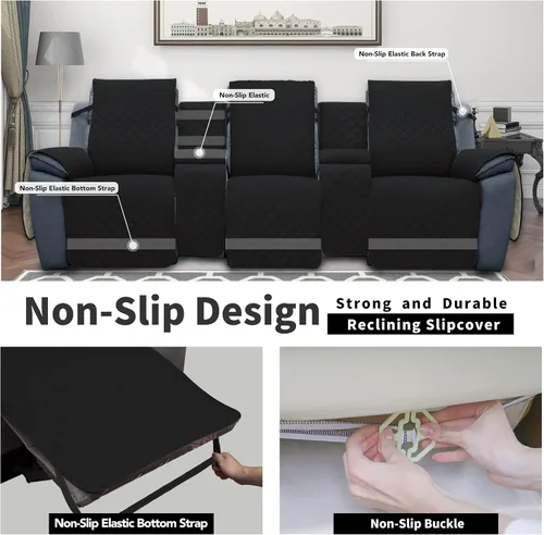 Vista 4 de Easy-Going - Funda reclinable con consola, funda de sofá reversible para sala de estar, funda de sofá dividida para cada asiento con correas