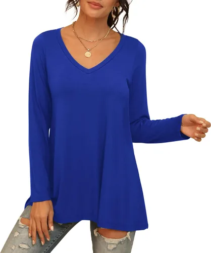 Vista 61 de AWULIFFAN Blusa tipo túnica holgada de manga larga con cuello redondo para mujer